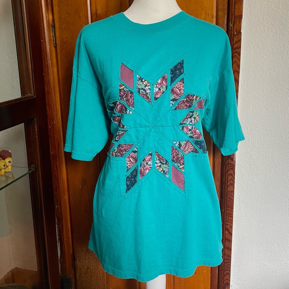 Vintage Lee 100% Cotton Star Patchwork Tee Size M